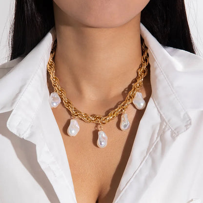 Women's Baroque Pearl Chain Necklace - View 2 | Hensley London