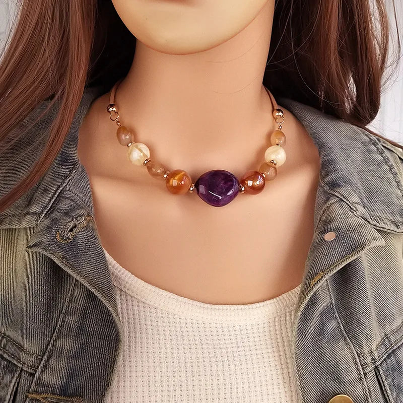 Women's Pendant Necklace Colorful Wood Acrylic Retro Geometric Design 7