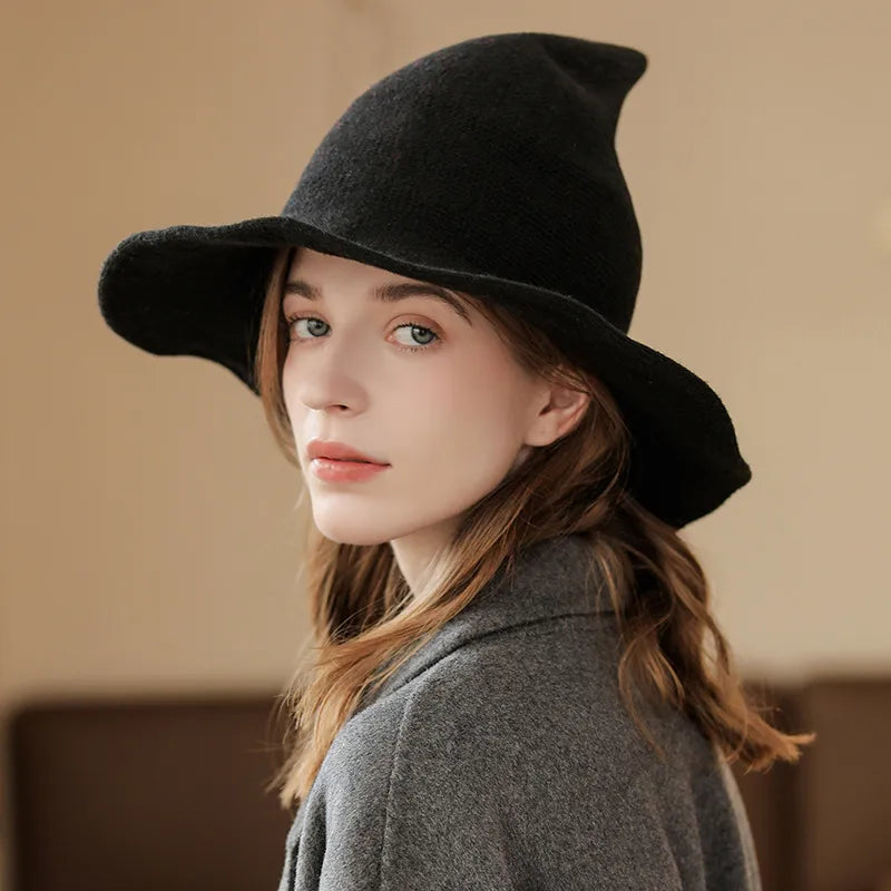 Women's Witch Hat Black Breathable Knitted Cotton Foldable for Halloween 2