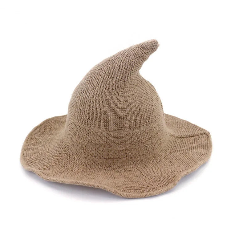 Women's Witch Hat Black Breathable Knitted Cotton Foldable for Halloween 9