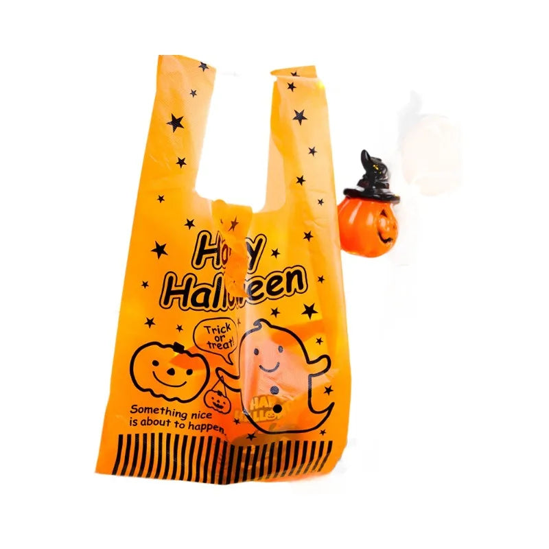 Halloween Treat Bags Pumpkin Shaped Plastic 50pcs for Candy and Snacks 5
