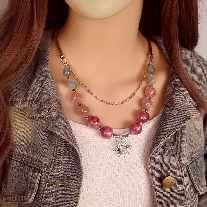 Women's Pendant Necklace Multi-Layer Acrylic Vintage Bohemian 9