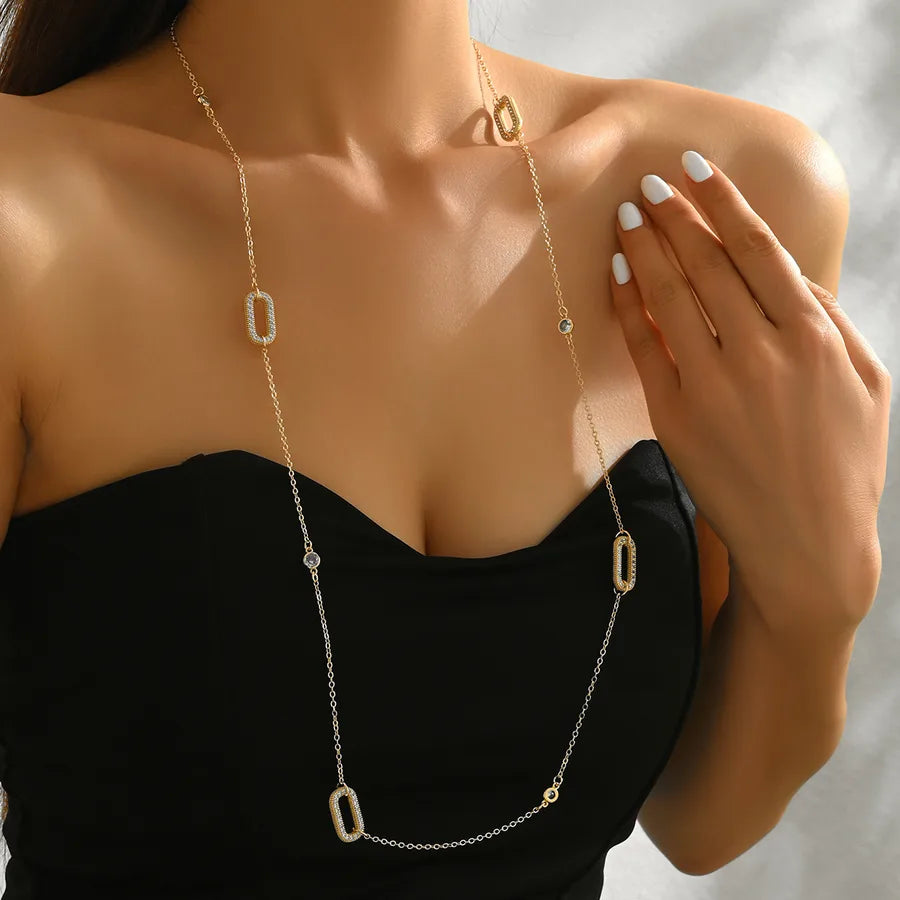 Women's Crystal Rectangle Station Long Necklace - View 1 | Hensley London