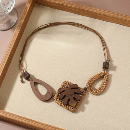 Women's Choker Necklace Geometric Wooden Beads Ethnic Style 3