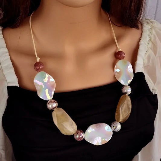 Women's Long Necklace Green Acrylic Geometric Pendant 1