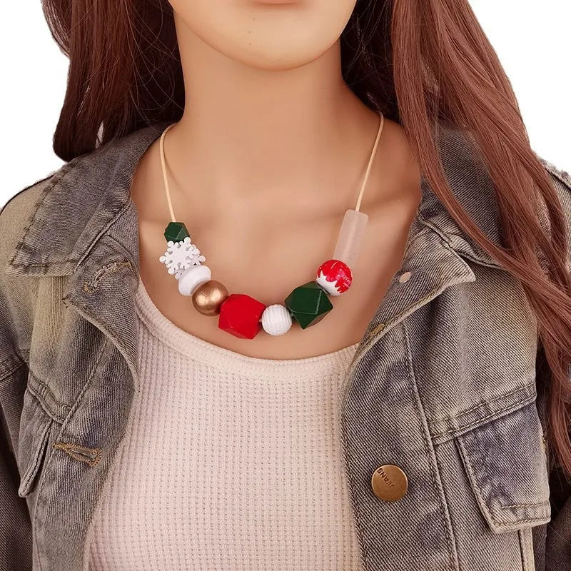 Women's Pendant Necklace Snowflake Wooden Geometric Design 5