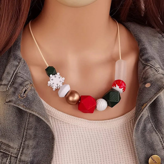 Women's Pendant Necklace Snowflake Wooden Geometric Design 1