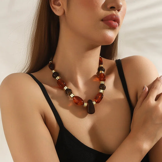 Unisex Beaded Necklace Multicolor Acrylic Geometric Design 1