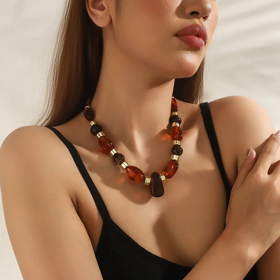 Unisex Beaded Necklace Multicolor Acrylic Geometric Design 6