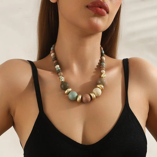 Women's Beaded Necklace Colorful Acrylic Geometric 1