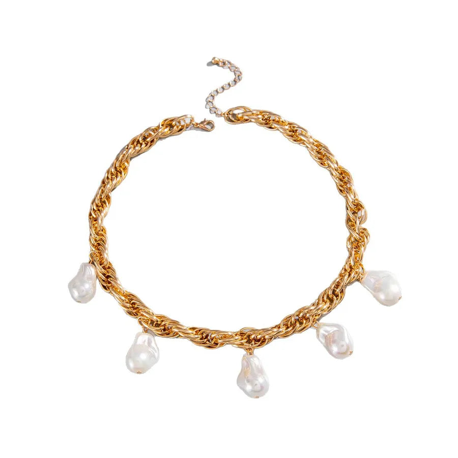 Women's Baroque Pearl Chain Necklace - View 5 | Hensley London