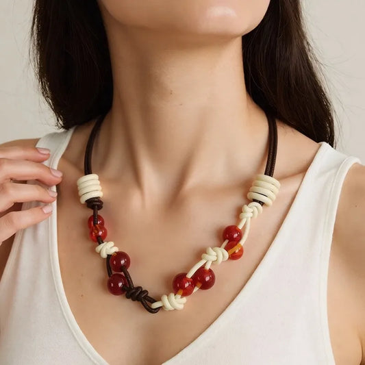 Women's Necklace Color-Block Geometric Wooden Acrylic Beads 1