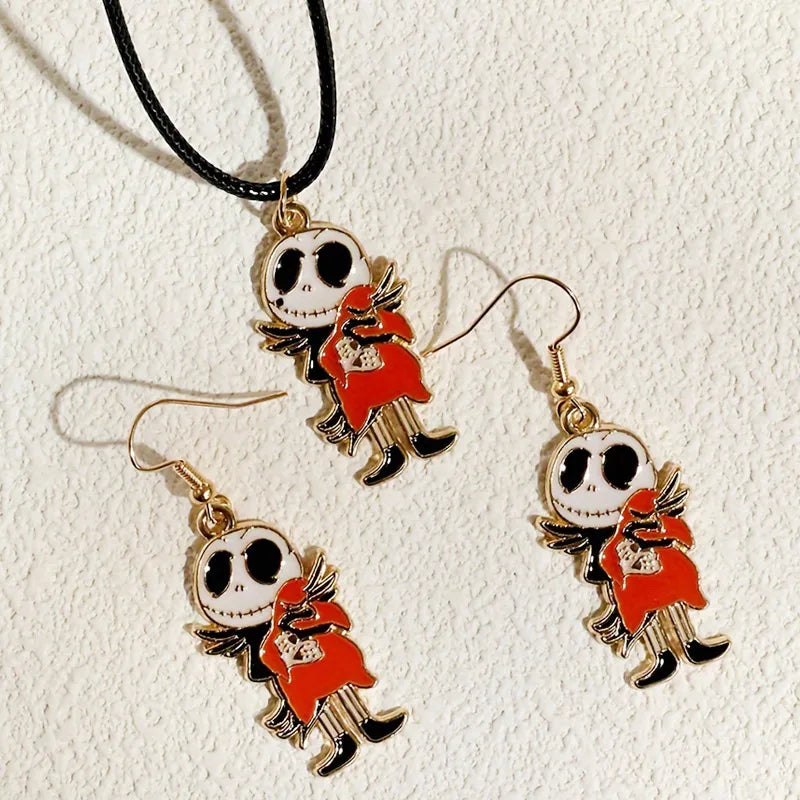 Women's Halloween Jewelry Set Skull Design Zinc Alloy Necklace and Earrings 1