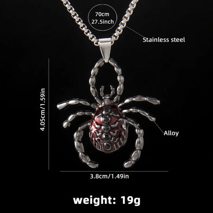 Men's Necklace Red Stainless Steel Gothic Spider Design 6