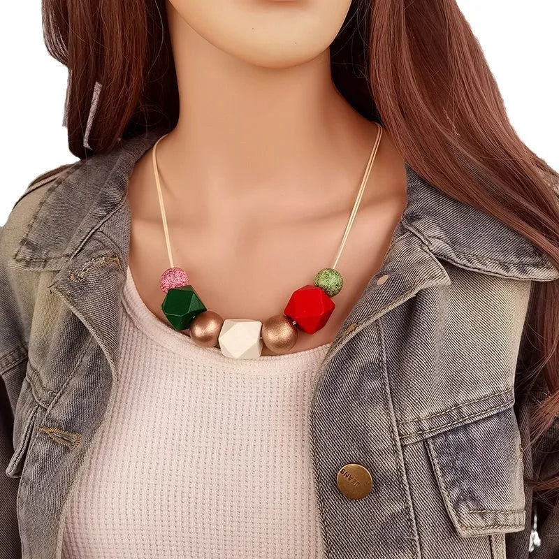 Women's Pendant Necklace Brown Wooden Retro Geometric 5