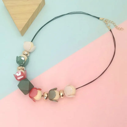 Women's Pendant Necklace Geometric Wooden Bead Acrylic 6