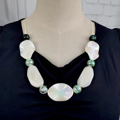 Women's Long Necklace Green Acrylic Geometric Pendant 9