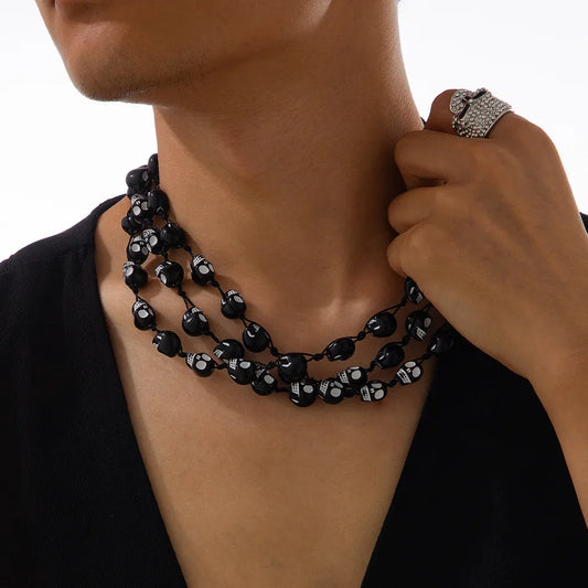 Men's Necklace Black Plastic Skull Bead Hip-Hop Style 1