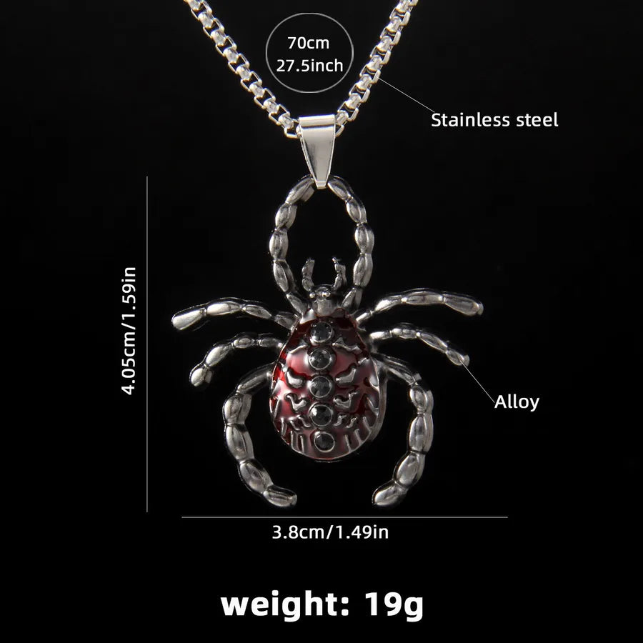 Men's Necklace Red Stainless Steel Gothic Spider Design 2
