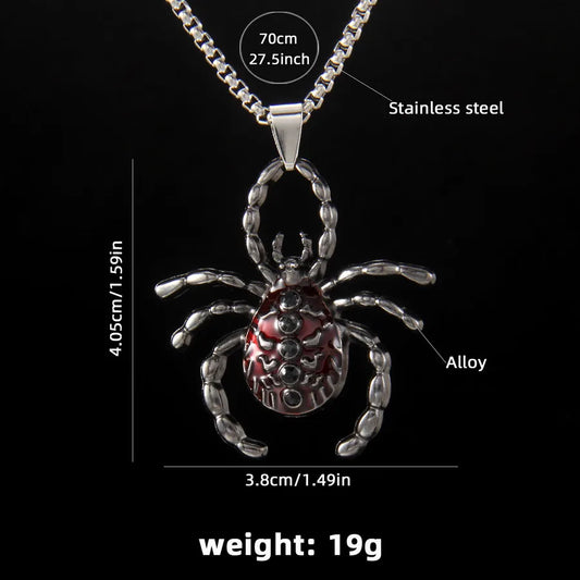 Men's Necklace Red Stainless Steel Gothic Spider Design 2