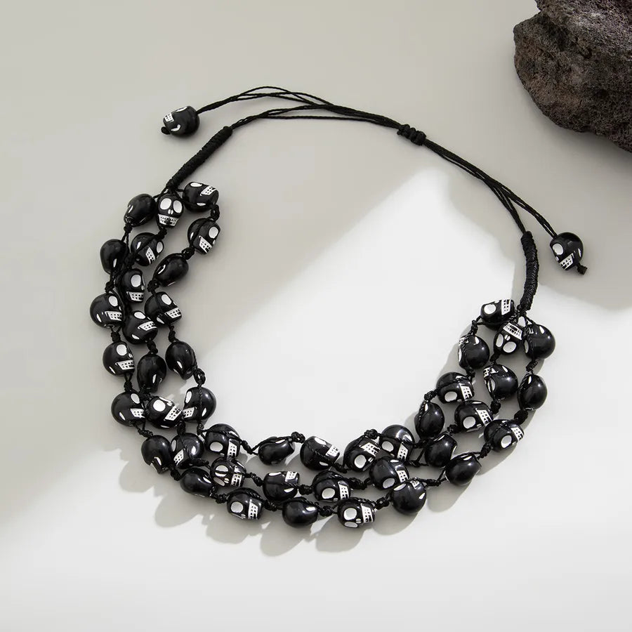 Men's Necklace Black Plastic Skull Bead Hip-Hop Style 3