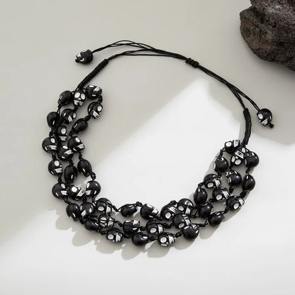 Men's Necklace Black Plastic Skull Bead Hip-Hop Style 3