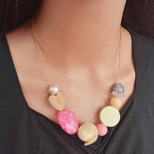 Women's Necklace Brown Wood Geometric Heart Pendant Retro 1