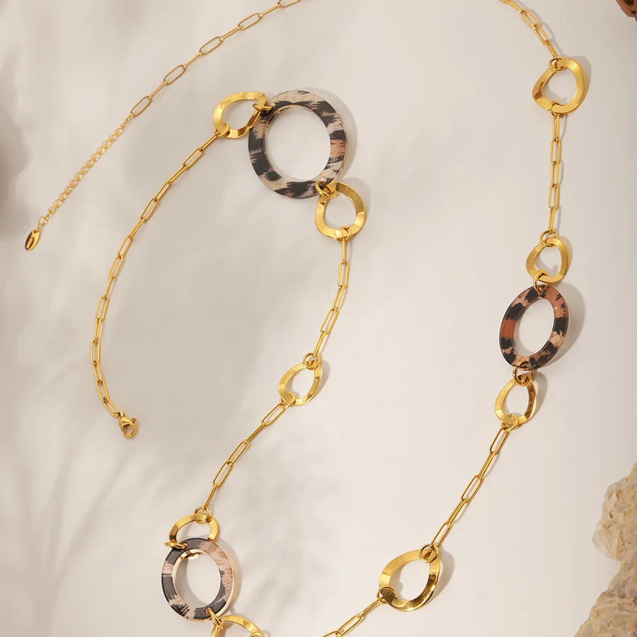 Women's Leopard Print Circle Station Long Necklace - View 1 | Hensley London