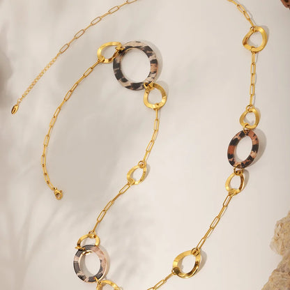 Women's Leopard Print Circle Station Long Necklace - View 1 | Hensley London