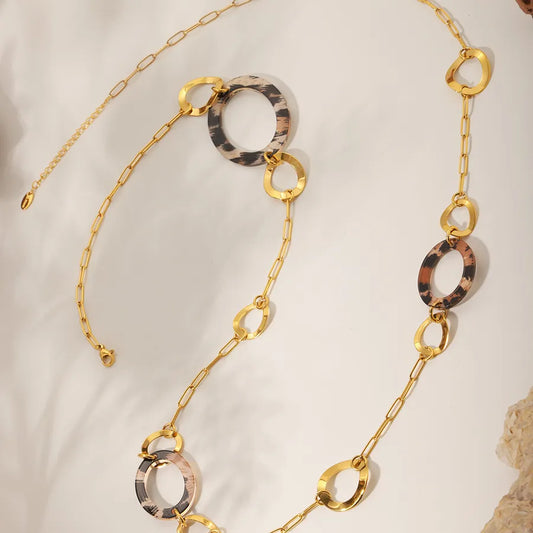 Women's Leopard Print Circle Station Long Necklace - View 1 | Hensley London