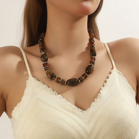 Women's Necklace Coffee Acrylic Geometric Minimalist Design 1