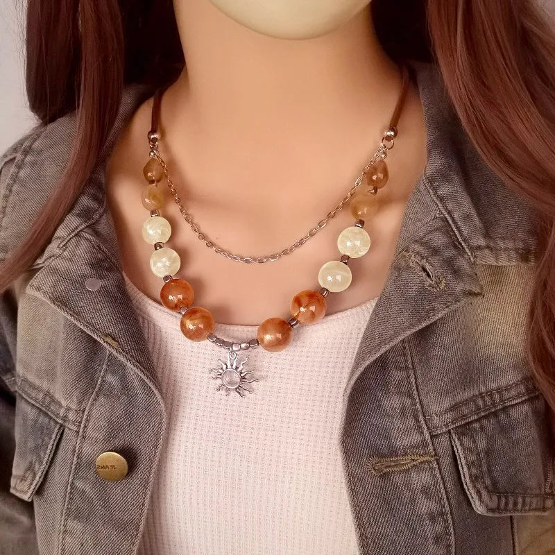 Women's Pendant Necklace Multi-Layer Acrylic Vintage Bohemian 4