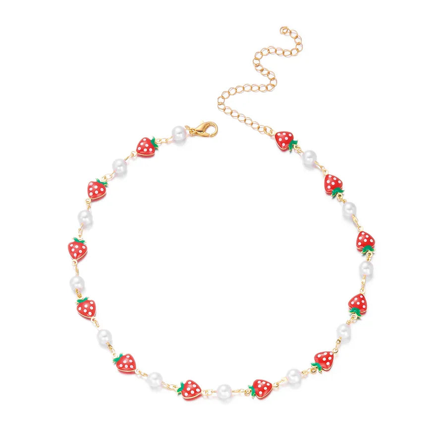 Women's Strawberry Pearl Station Necklace - View 5 | Hensley London