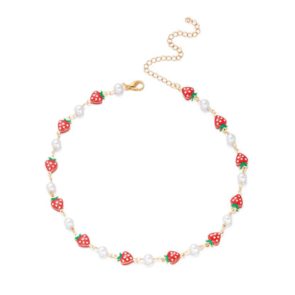 Women's Strawberry Pearl Station Necklace - View 5 | Hensley London