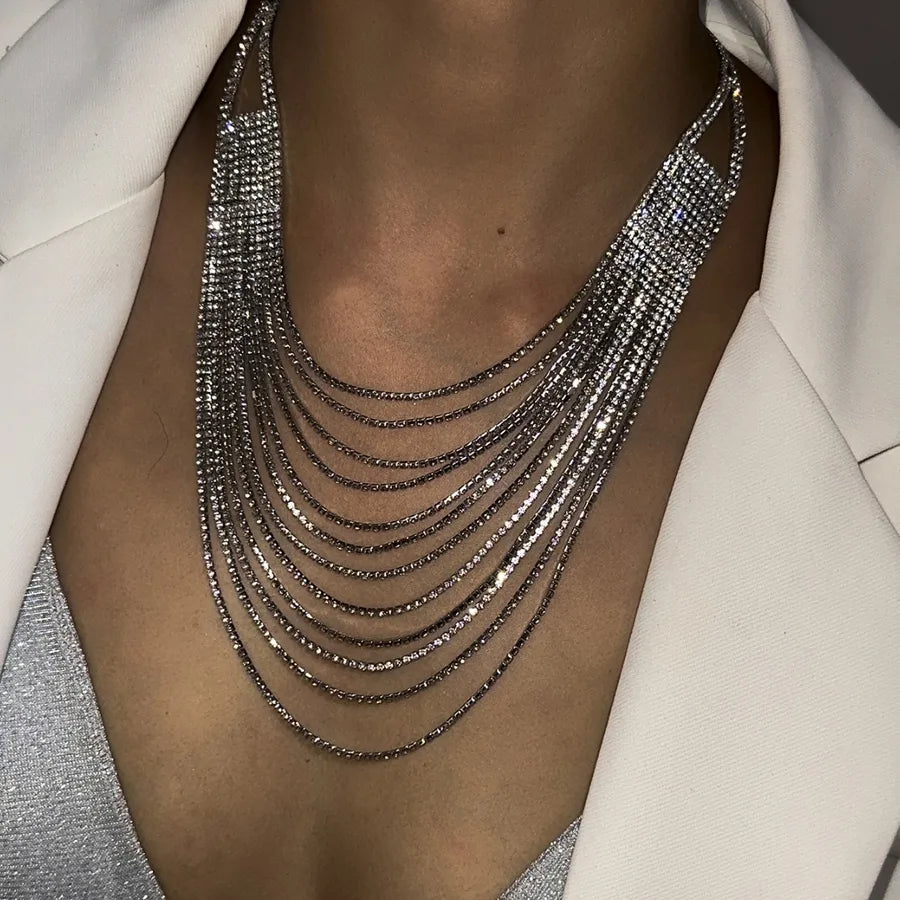 Women's Multi-Layer Necklace Silver Alloy Rhinestone 3