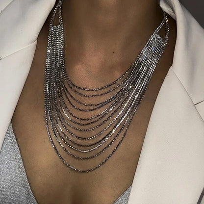 Women's Multi-Layer Necklace Silver Alloy Rhinestone 3