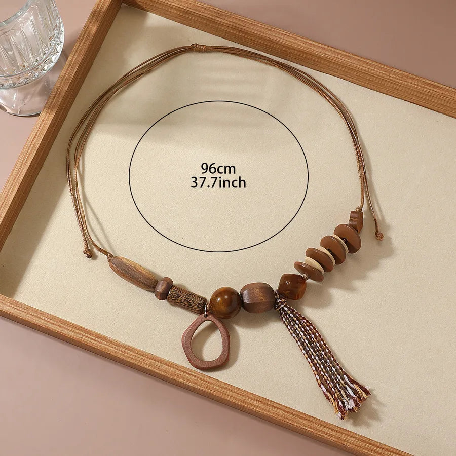 Women's Necklace Geometric Oversized Wooden Beads Bohemian Style 4