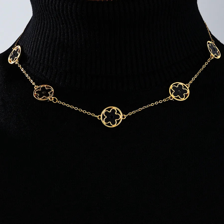 Women's Black Enamel Flower Station Choker - View 1 | Hensley London