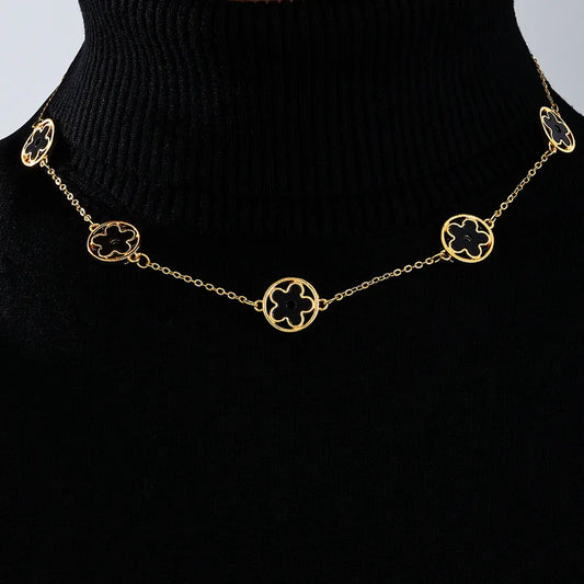 Women's Black Enamel Flower Station Choker - View 1 | Hensley London