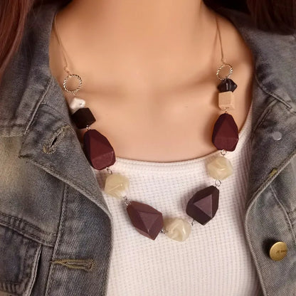 Women's Necklace Geometric Wood Vintage Style 3
