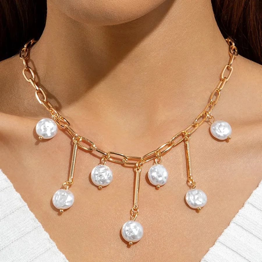 Women's Baroque Pearl Chain Necklace - View 3 | Hensley London