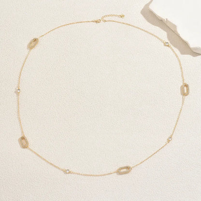 Women's Crystal Rectangle Station Long Necklace - View 6 | Hensley London