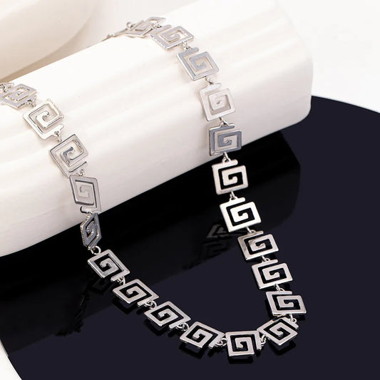 Women's Greek Key Geometric Link Necklace - View 4 | Hensley London