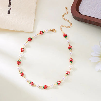 Women's Strawberry Pearl Station Necklace - View 4 | Hensley London