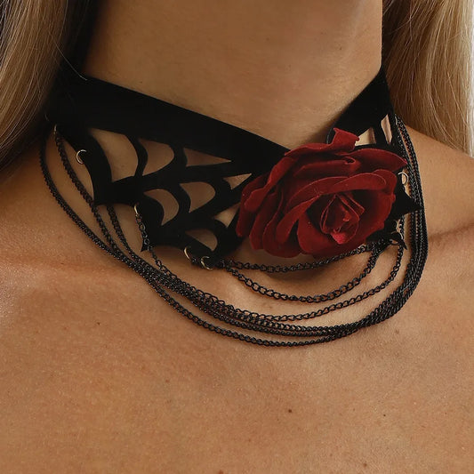 Women's Multi-Layer Necklace Black Cloth Bohemian Rose Pattern 1