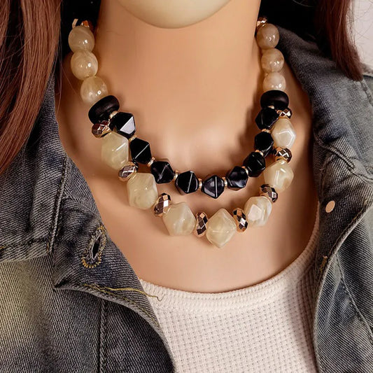 Women's Pendant Necklace Double Layer Acrylic Elegant Beaded 1