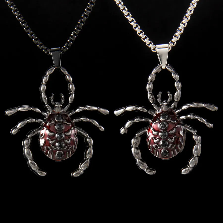 Men's Necklace Red Stainless Steel Gothic Spider Design 1