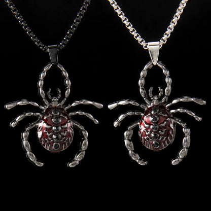 Men's Necklace Red Stainless Steel Gothic Spider Design 1