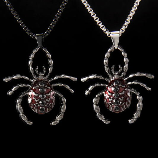 Men's Necklace Red Stainless Steel Gothic Spider Design 1