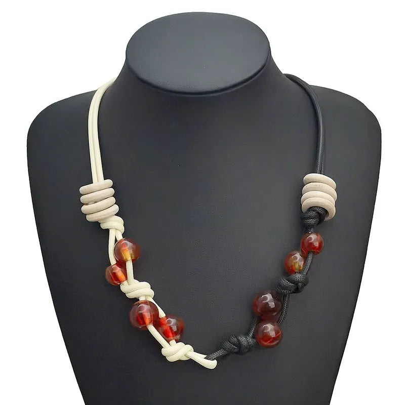 Women's Necklace Color-Block Geometric Wooden Acrylic Beads 5